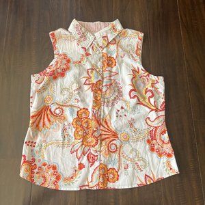 Tommy Hilfiger Sleeveless Button Snap Blouse Colorful Paisley Print Plus Size 16